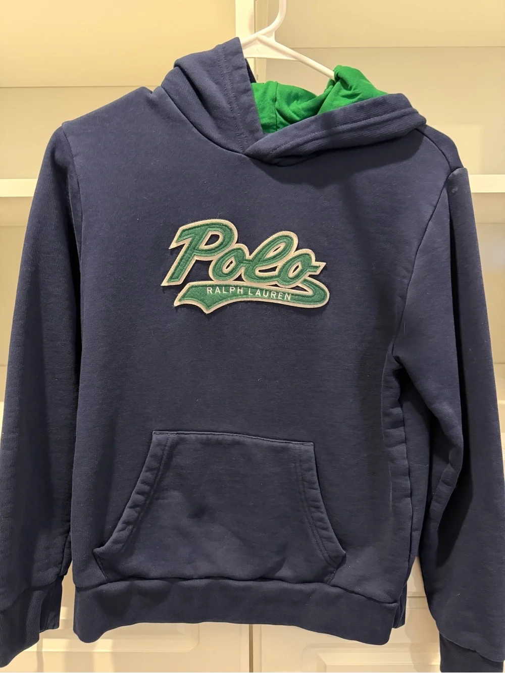Ralph Lauren Navy Sweatshirt with Green Chenille Polo Script